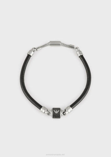 bărbați R802G2072 brățară cu curea din marmură neagră și piele Armani negru
