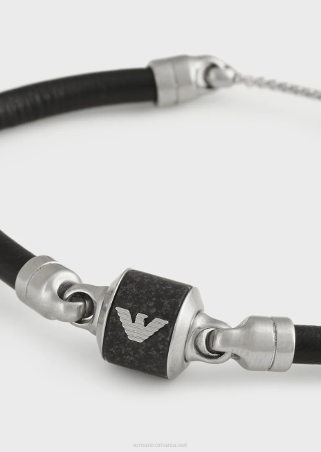 bărbați R802G2072 brățară cu curea din marmură neagră și piele Armani negru