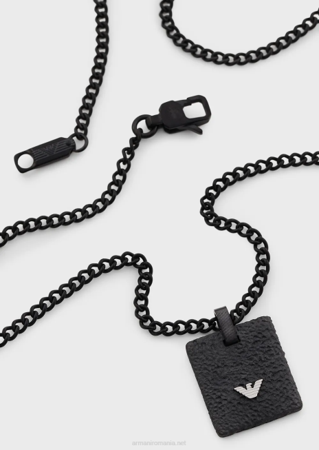 bărbați R802G2073 colier negru de etichetă de câine din oțel inoxidabil Armani negru