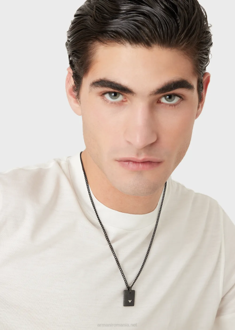 bărbați R802G2073 colier negru de etichetă de câine din oțel inoxidabil Armani negru