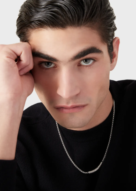 bărbați R802G2077 colier id din oțel inoxidabil Armani argint