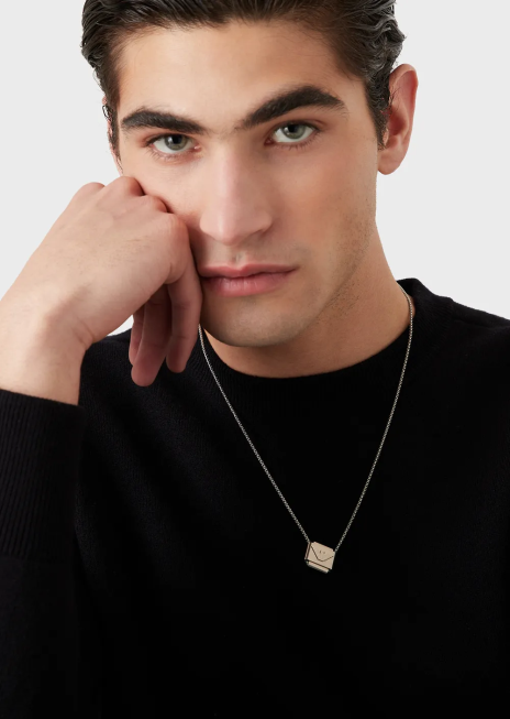 bărbați R802G2078 colier cu pandantiv din oțel inoxidabil Armani argint