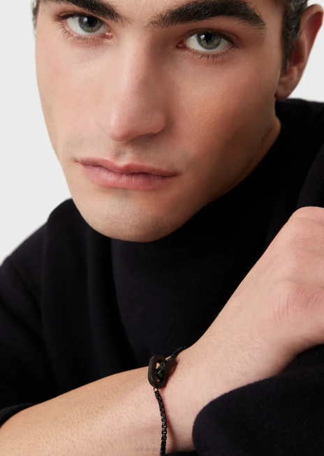 bărbați R802G2080 brățară cu lanț din oțel inoxidabil de culoare neagră Armani aur roz