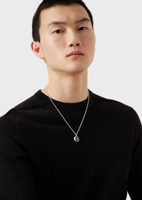 bărbați R802G2081 colier cu pandantiv onix negru Armani argint