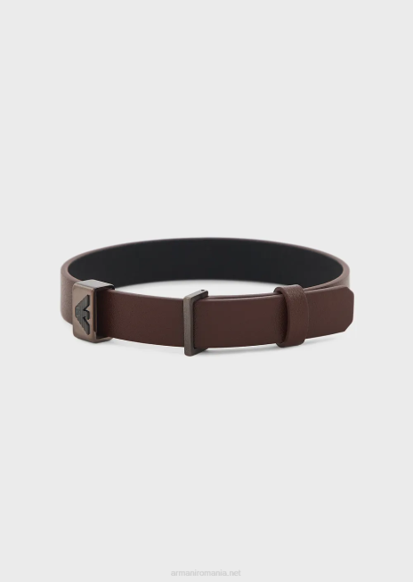 bărbați R802G2082 brățară cu curea din piele neagră și maro Armani maro