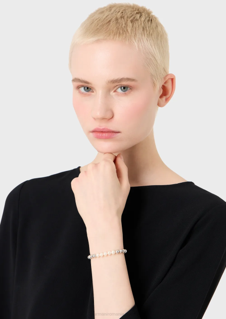 bărbați R802G2090 brățară din alamă argintiu cu margele Armani argint