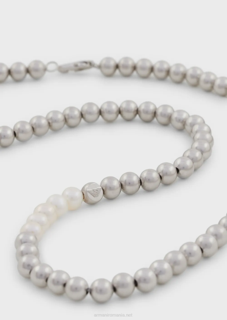 bărbați R802G2091 colier din alamă argintiu cu margele Armani argint