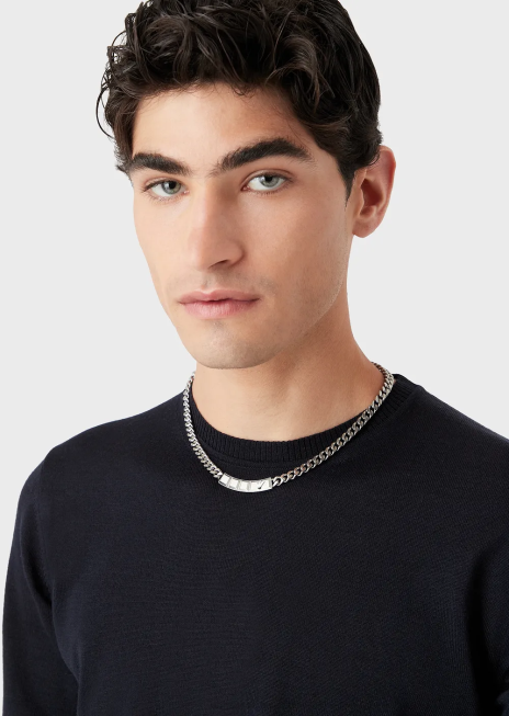 bărbați R802G2092 colier cu lanț din oțel inoxidabil Armani argint