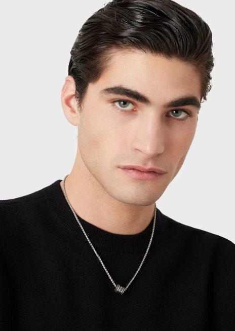 bărbați R802G2094 colier componente lac negru Armani argint