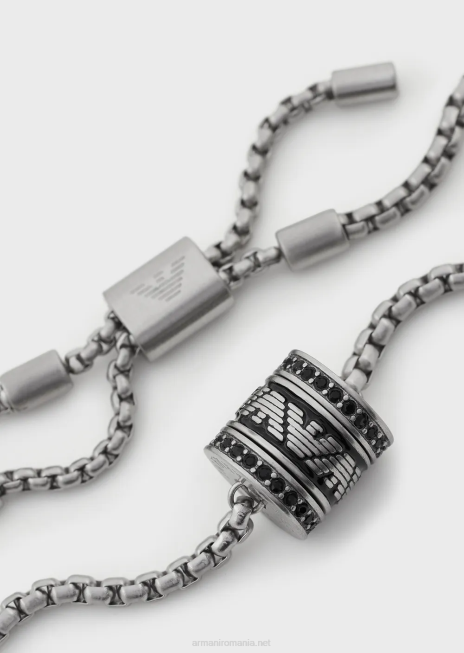 bărbați R802G2095 brățară componente lac negru Armani argint