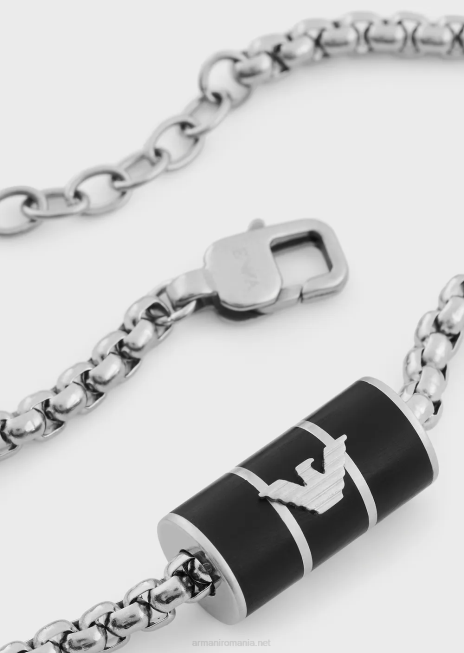 bărbați R802G2096 brățară neagră cu lanț lac mat Armani negru