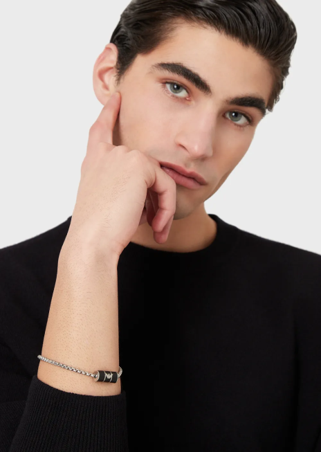 bărbați R802G2096 brățară neagră cu lanț lac mat Armani negru