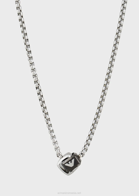 bărbați R802G2097 colier cu pandantiv din oțel inoxidabil Armani negru argintiu