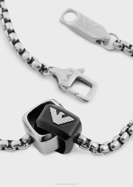 bărbați R802G2097 colier cu pandantiv din oțel inoxidabil Armani negru argintiu