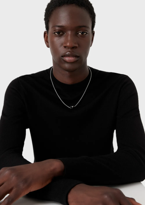 bărbați R802G2097 colier cu pandantiv din oțel inoxidabil Armani negru argintiu