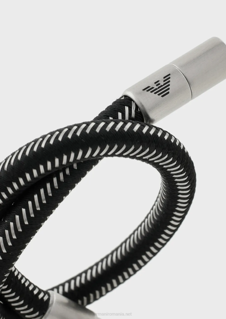 bărbați R802G2101 brățară de identitate din nailon negru și oțel inoxidabil Armani argint