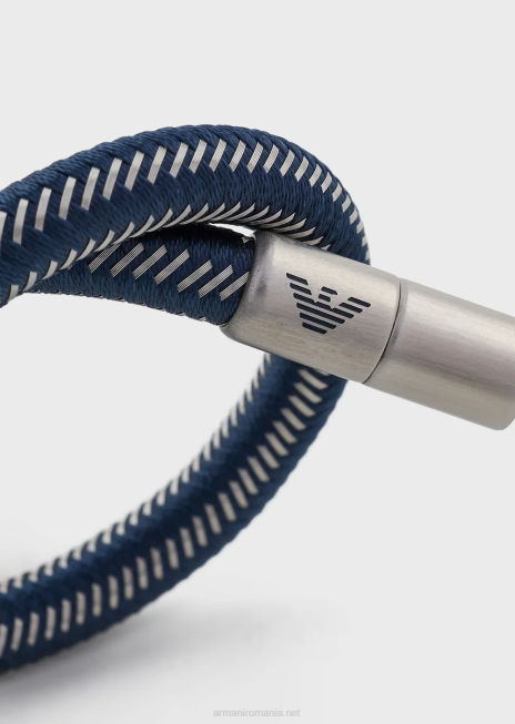 bărbați R802G2102 brățară de identitate albastră din nailon și oțel inoxidabil Armani argint