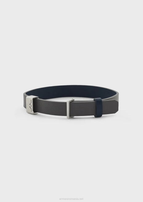 bărbați R802G2105 brățară cu curea din piele albastră și gri Armani negru