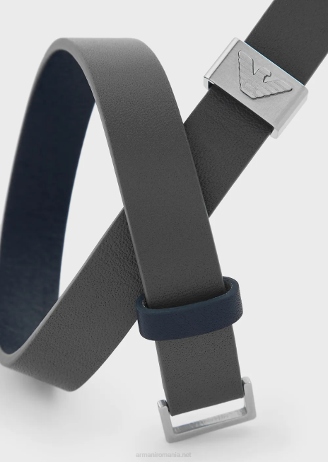 bărbați R802G2105 brățară cu curea din piele albastră și gri Armani negru