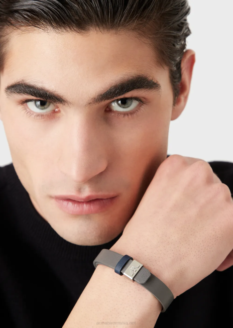 bărbați R802G2105 brățară cu curea din piele albastră și gri Armani negru