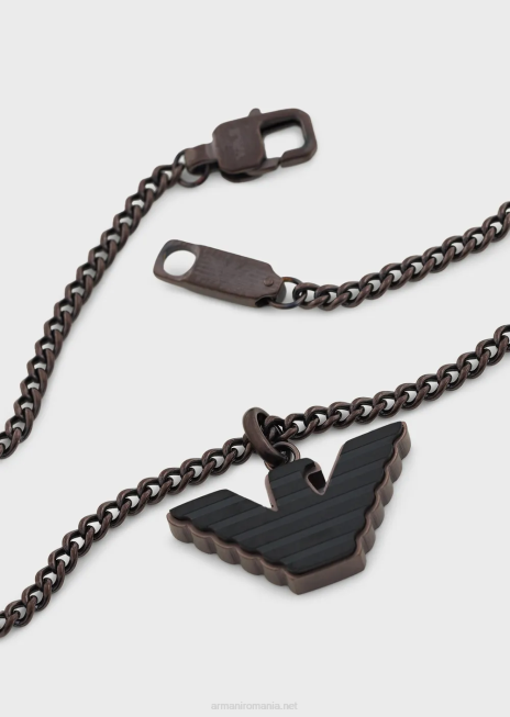 bărbați R802G2109 colier cu pandantiv din oțel inoxidabil maro și negru Armani maro