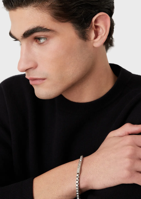 bărbați R802G2114 Brățară cu lanț din argint sterling în tonuri negre Armani
