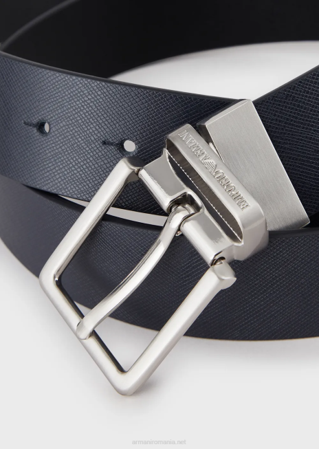 bărbați R802G2008 cutie cadou cu centura reversibila din piele saffiano si catarama interschimbabila Armani albastru