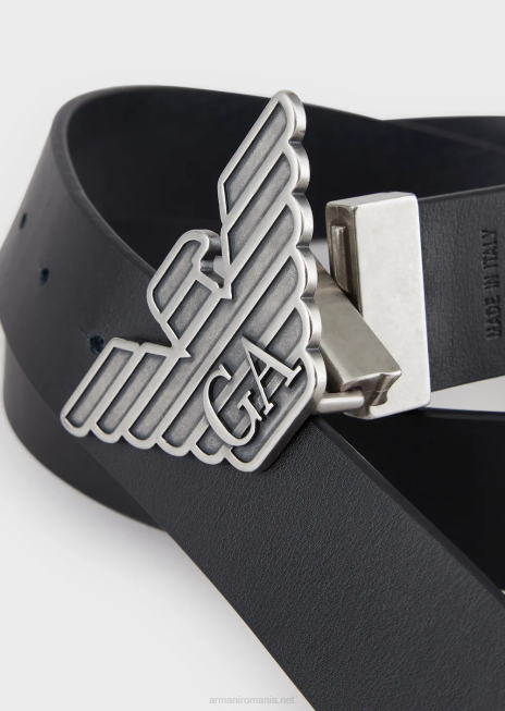 bărbați R802G2008 cutie cadou cu centura reversibila din piele saffiano si catarama interschimbabila Armani albastru