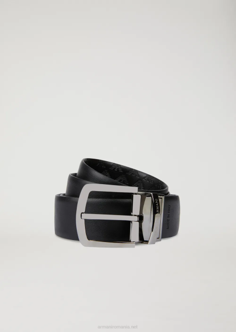 bărbați R802G2013 centură din piele netedă cu imprimeu peste tot Armani negru