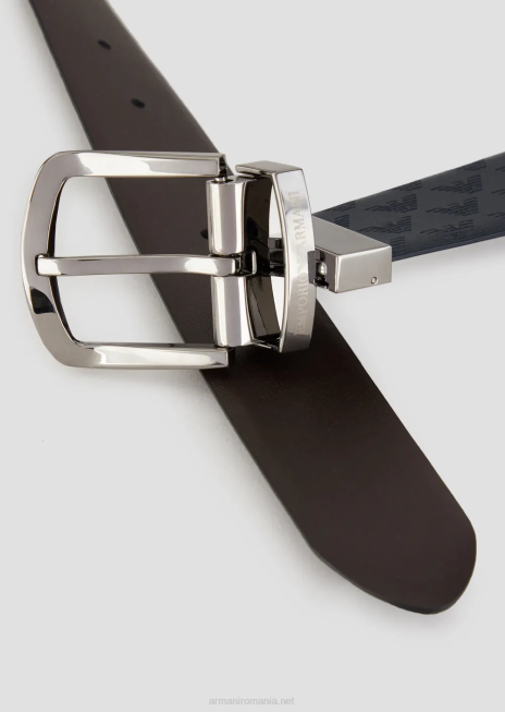 bărbați R802G2014 centură din piele netedă cu imprimeu peste tot Armani maro
