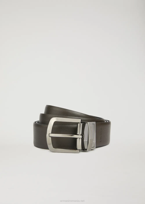 bărbați R802G2014 centură din piele netedă cu imprimeu peste tot Armani maro