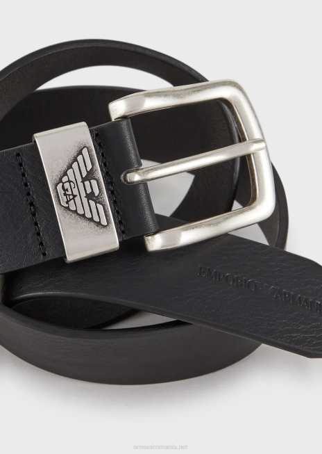 bărbați R802G2016 centura din piele cu catarama cu logo Armani negru