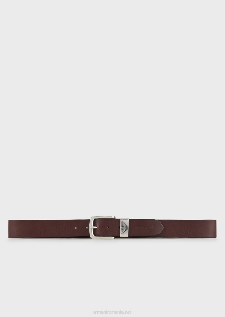 bărbați R802G2017 centura din piele cu catarama cu logo Armani maro inchis