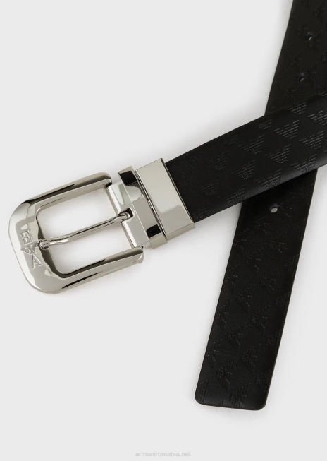 bărbați R802G2027 centura reversibila din piele cu imprimeu monogram Armani logo negru