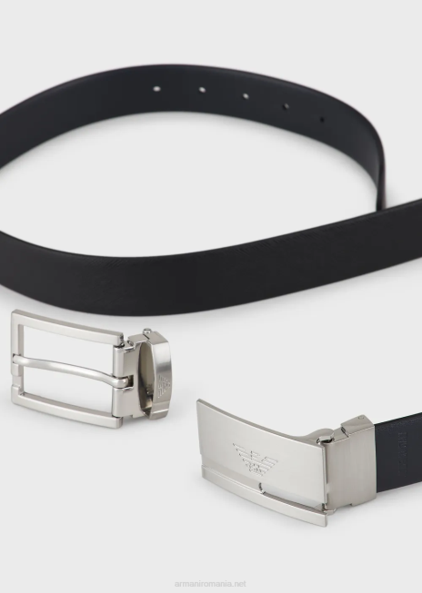 bărbați R802G2030 cutie cadou cu centura reversibila din piele saffiano si catarama interschimbabila Armani negru