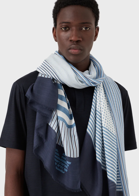 bărbați R802G2115 stolă modală cu efect mozaic Armani albastru marin