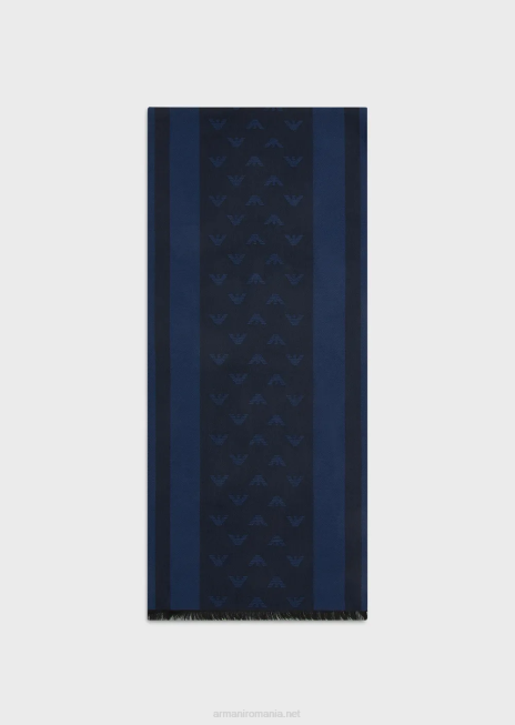 bărbați R802G2117 eșarfă din amestec de lână cu vultur și dungi Armani