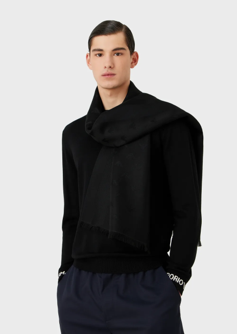 bărbați R802G2118 eșarfă din amestec de lână cu vultur și dungi Armani