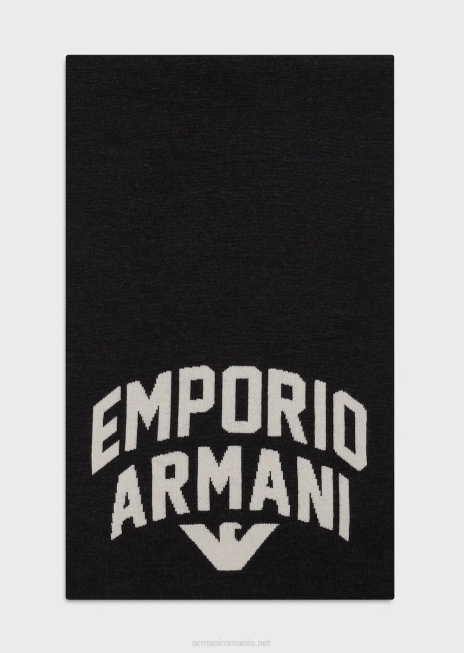 bărbați R802G2119 eșarfă din amestec de lână cu logo îndrăzneț Armani gri închis