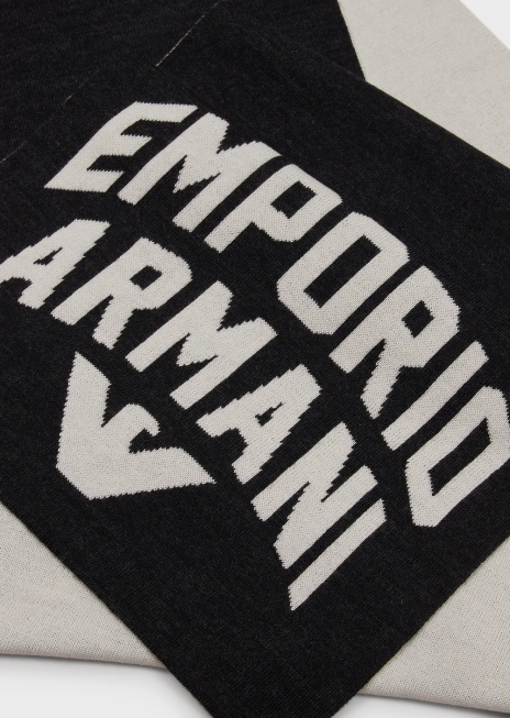 bărbați R802G2119 eșarfă din amestec de lână cu logo îndrăzneț Armani gri închis