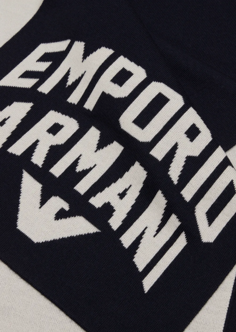 bărbați R802G2120 eșarfă din amestec de lână cu logo îndrăzneț Armani albastru marin