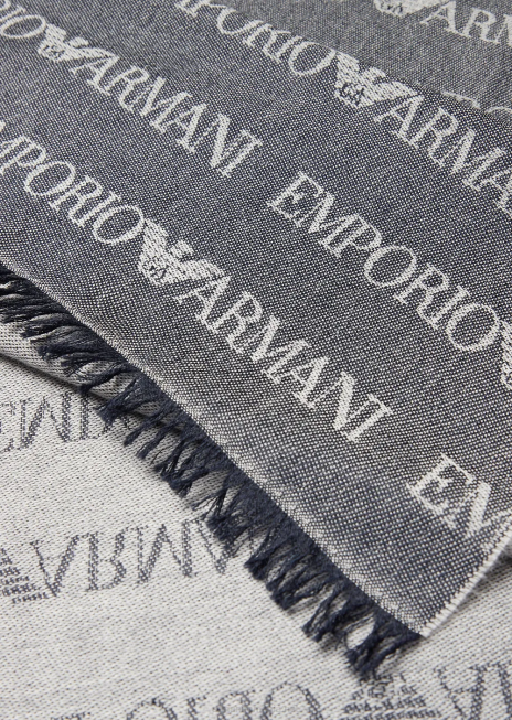 bărbați R802G2122 eșarfă din amestec de lână cu inscripții jacquard peste tot Armani albastru