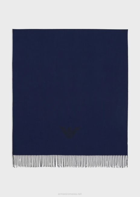 bărbați R802G2125 eșarfă cu franjuri cu imprimeu vultur Armani albastru marin