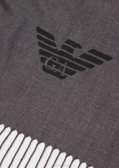 bărbați R802G2126 eșarfă cu franjuri cu imprimeu vultur Armani gri deschis