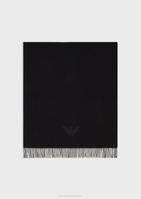 bărbați R802G2127 eșarfă cu franjuri cu imprimeu vultur Armani negru