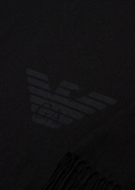 bărbați R802G2127 eșarfă cu franjuri cu imprimeu vultur Armani negru