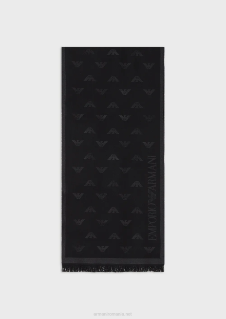 bărbați R802G2129 eșarfă din lână brodată cu vultur Armani antracit