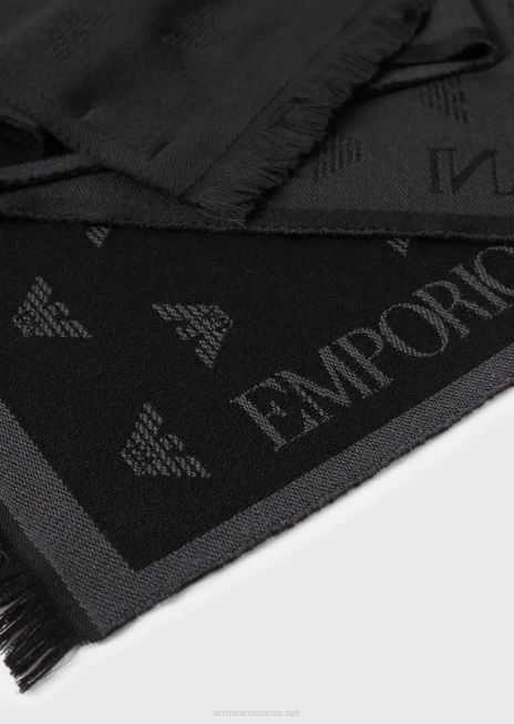 bărbați R802G2129 eșarfă din lână brodată cu vultur Armani antracit