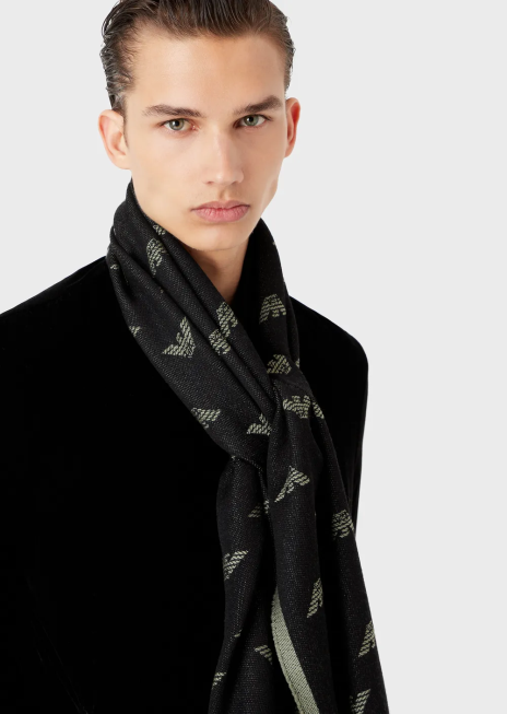 bărbați R802G2130 eșarfă din lână brodată cu vultur Armani model
