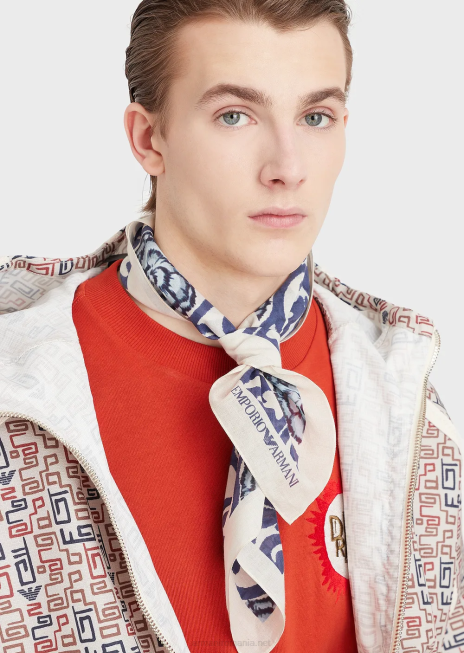 bărbați R802G2131 Foulard din bumbac organic cu imprimeu sustainable collection Armani albastru marin